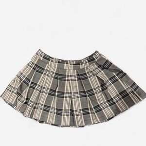 Garage Plaid Skater Skirt in Beige and Gray
